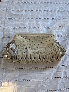 Ivory Fringe Clutch with Multicolor Stud Accents